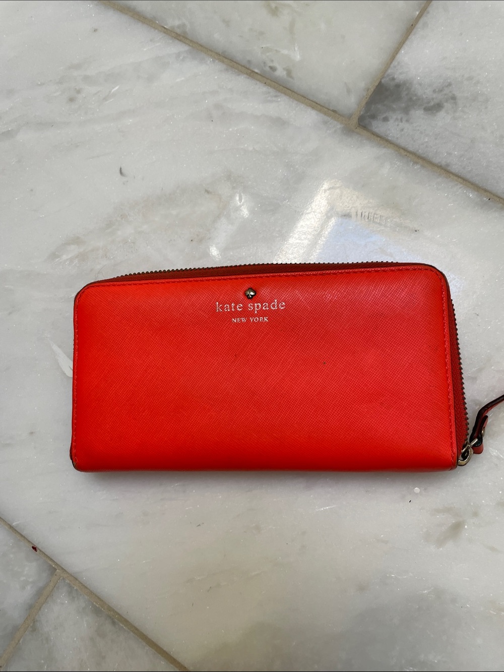 kate spade red zip-around Saffiano Wallet